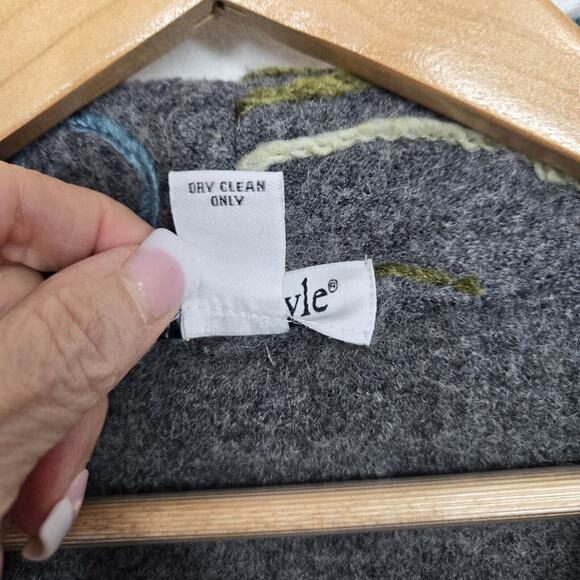 North Style 100% Wool Jacket Sz S Gray Embroidered Full Zip Front - Picture 10 of 14